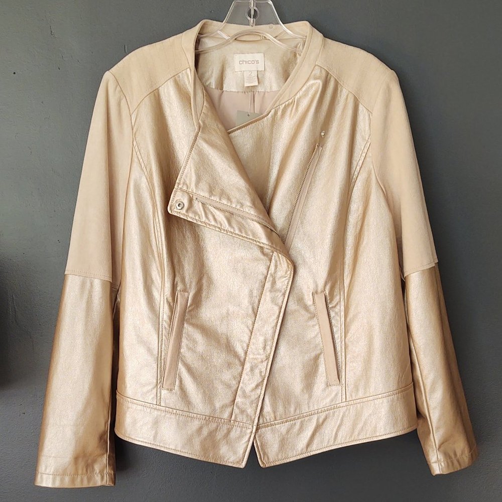 Metallic faux leather & faux suede moto jacket - Picture 12 of 16